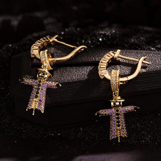 gona- Skeleton Sentinel Tarnish-resistant Silver Charms Earrings Set In 14K Gold Plated