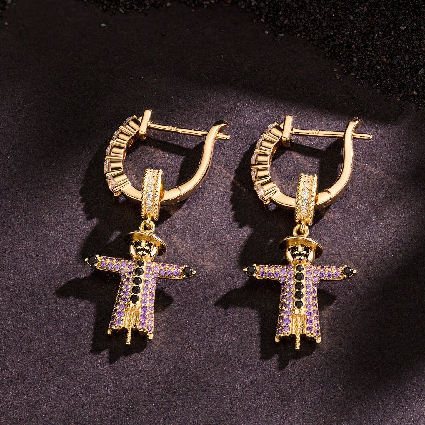 Skeleton Sentinel Tarnish-resistant Silver Charms Earrings Set In 14K Gold Plated