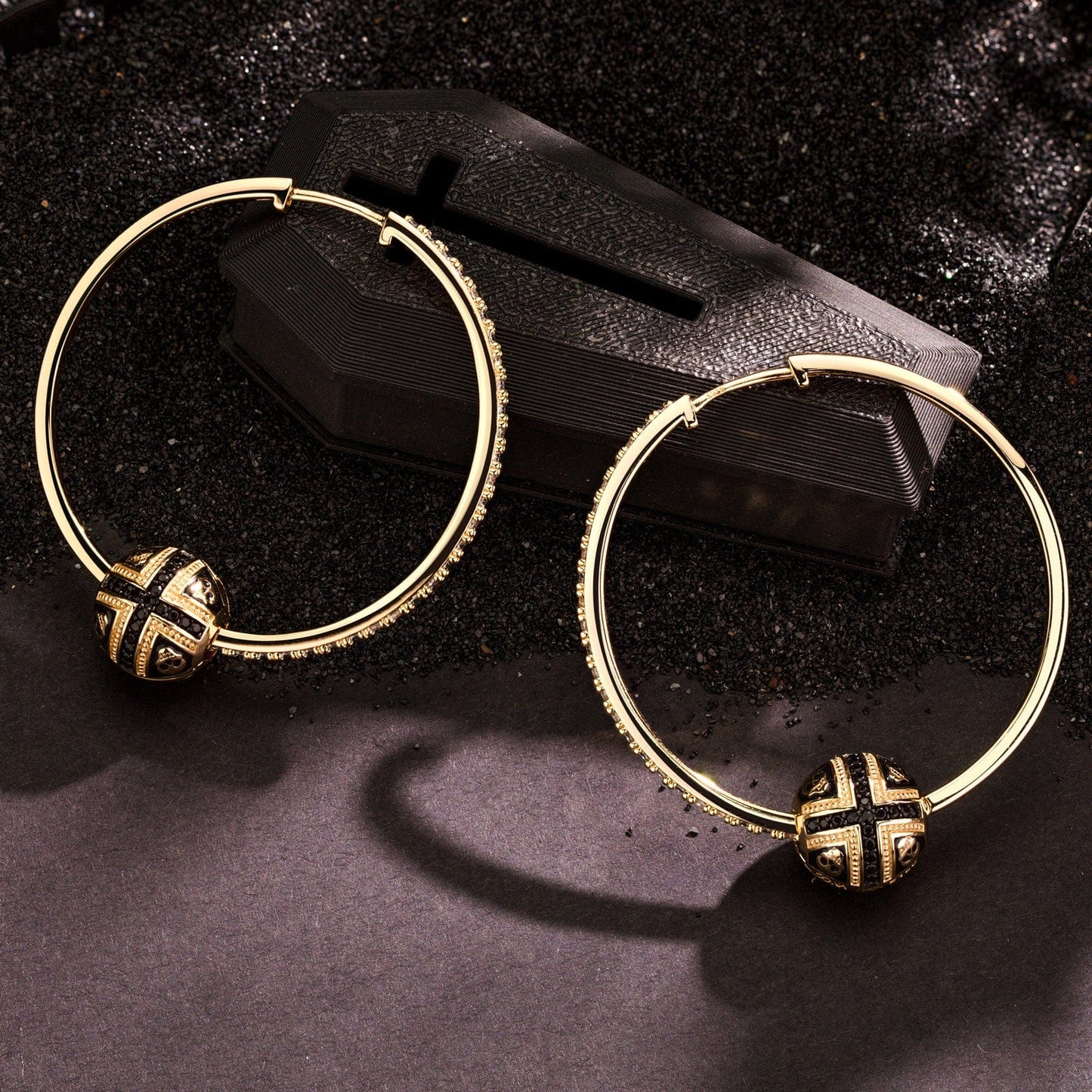 Skull And Crossbones Tarnish-resistant Silver Charms Earrings Set With Enamel In 14K Gold Plated