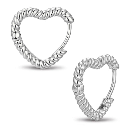 gona- Pure Heart Tarnish-resistant Silver Classic Hoop Earrings with Sterling Silver Ear Post In White Gold Plated