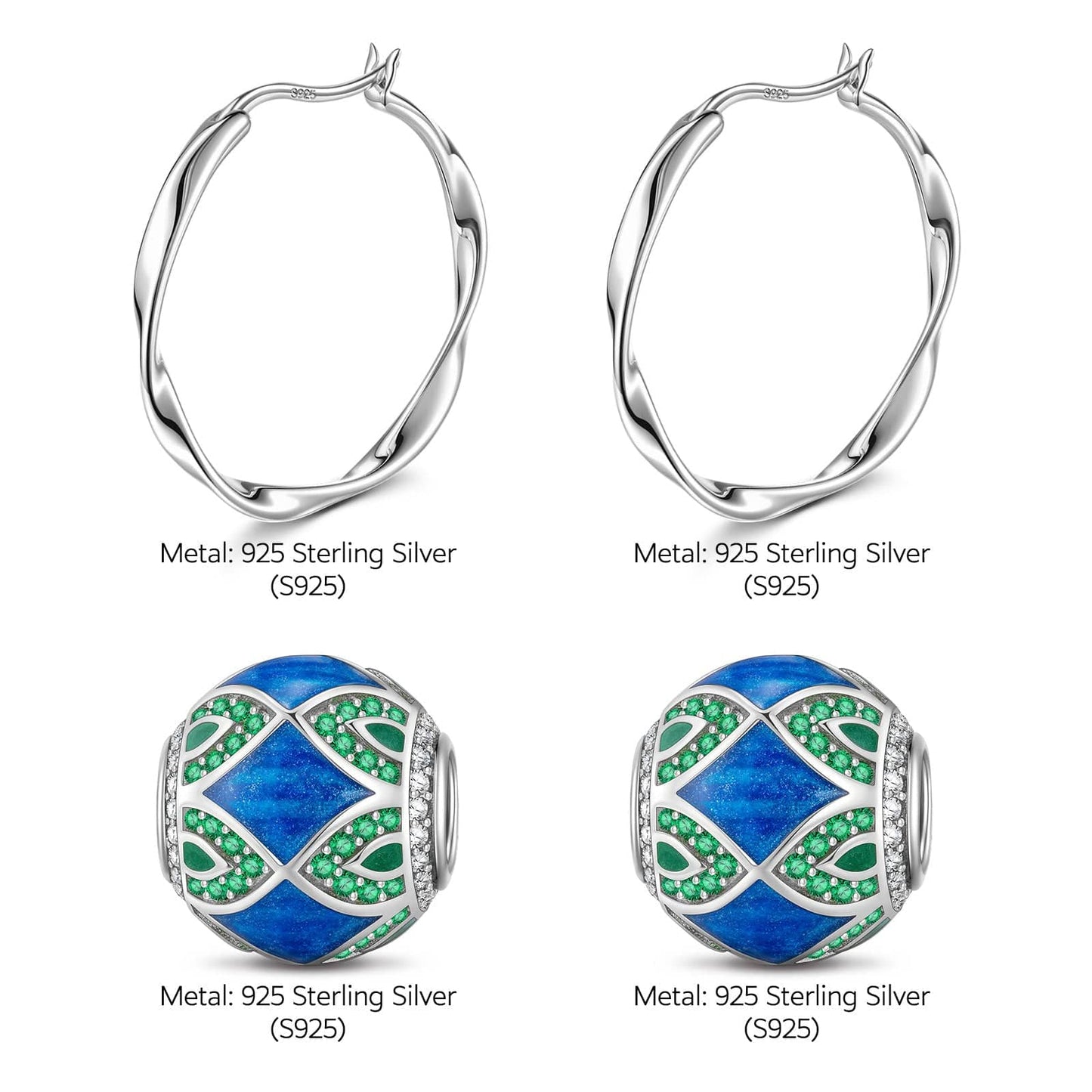 Sterling Silver Fantasy Forest Hoop Earrings With Enamel In White Gold Plated