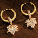 Sterling Silver Golden Maple Leaf Charms Earrings Set In 14K Gold Plated
