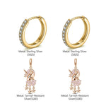 Sterling Silver Pink Unicorn Charms Earrings Set, Featuring Dual Plating in Rose Gold and 14K Gold