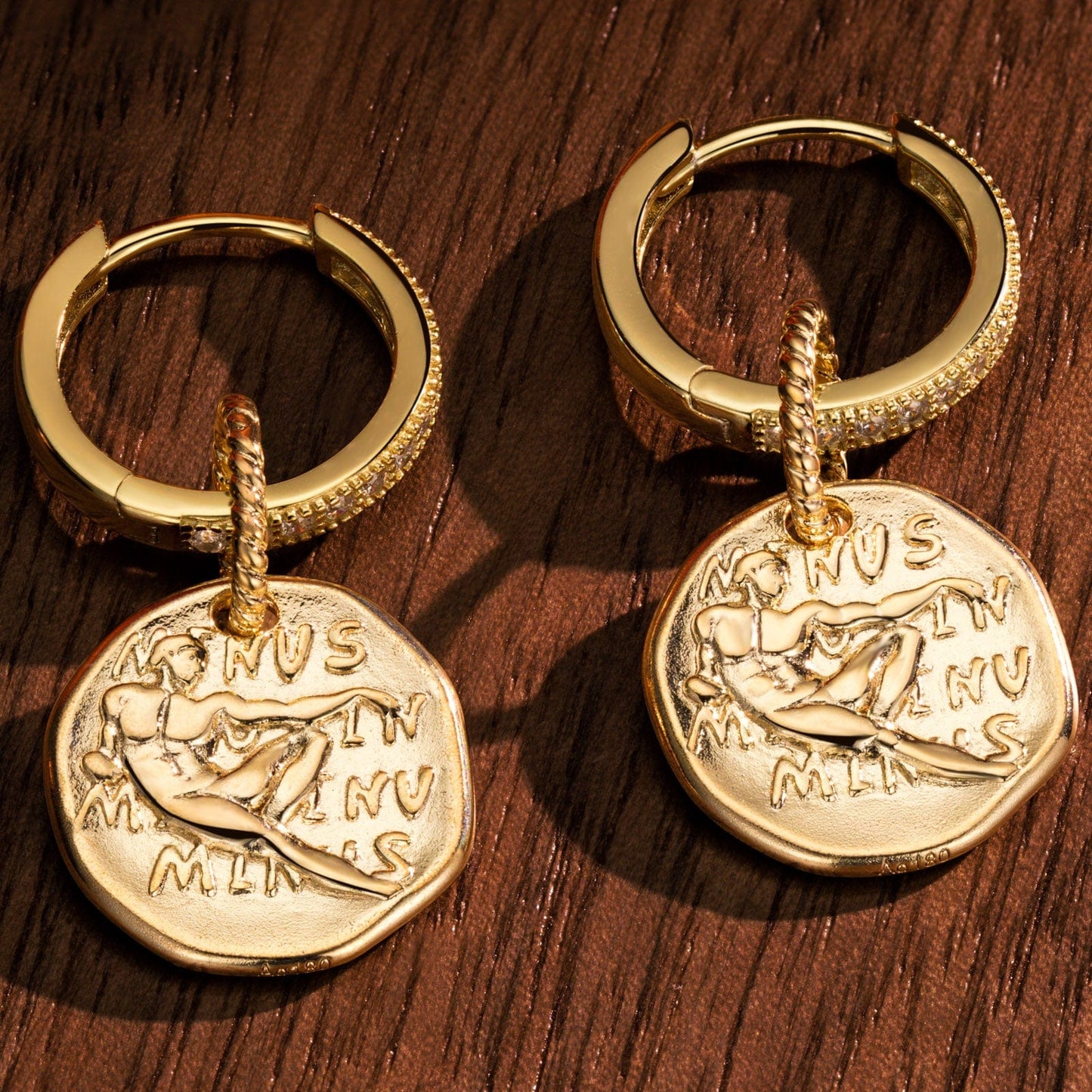 Sterling Silver The Creation of Adam Charms Earrings Set In 14K Gold Plated