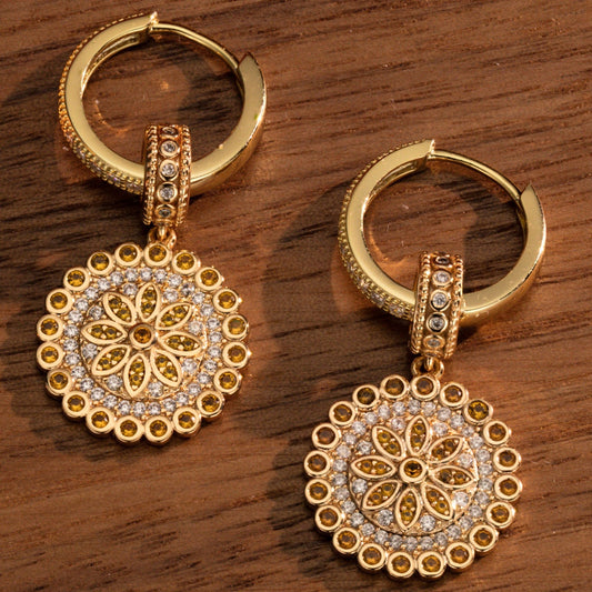 gon- Sterling Silver Summer Flower Charms Earrings Set In 14K Gold Plated