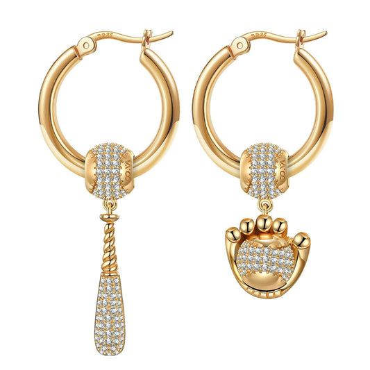 gona- Sterling Silver Vitality of Baseball. Charms Earrings Set In 14K Gold Plated