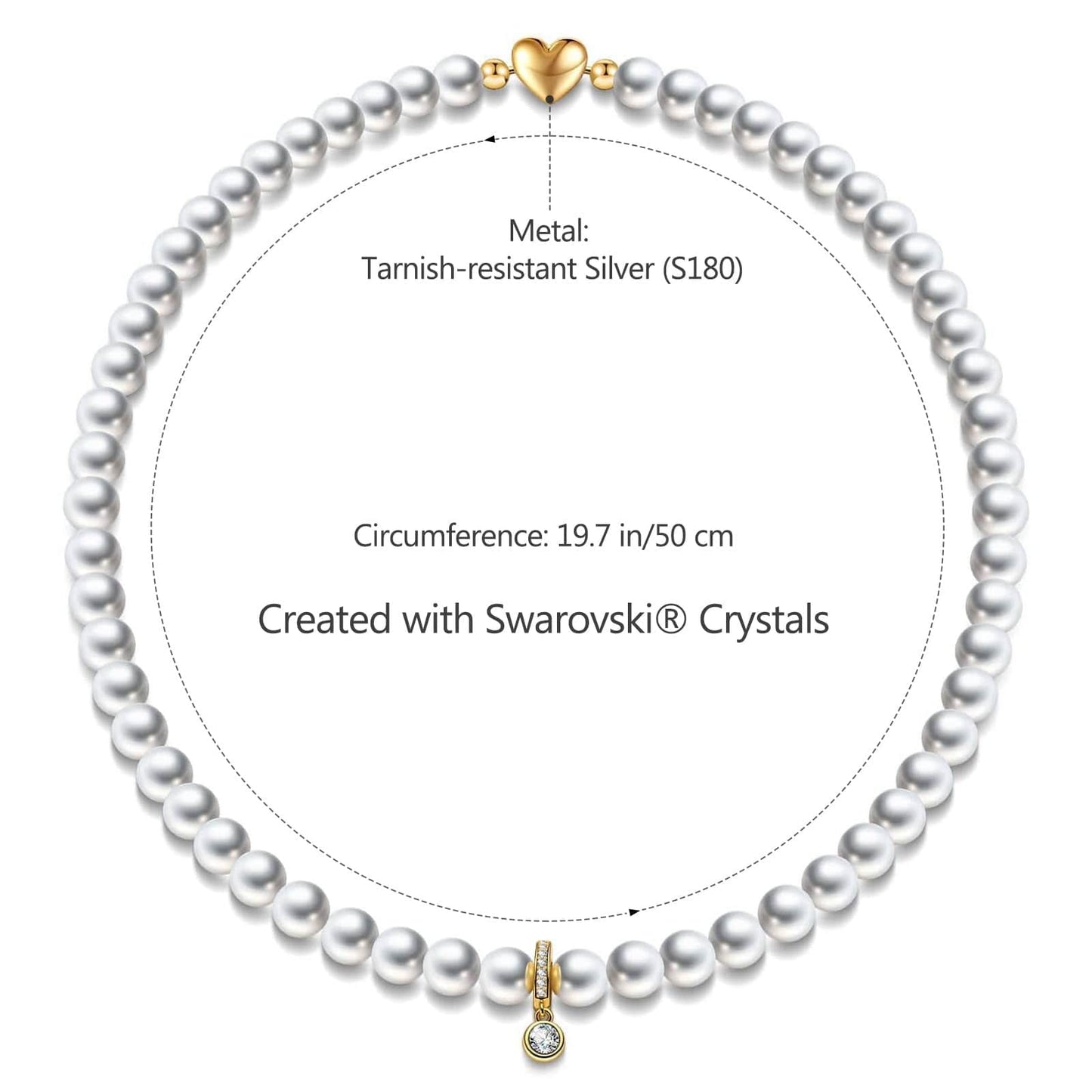 Golden Heart Tarnish-resistant Silver 8mm Pearl Necklace In 14K Gold Plated - Created With Swarovski® Pearls