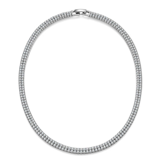 gona- Sterling Silver Tennis Necklace Chain In White Gold Plated