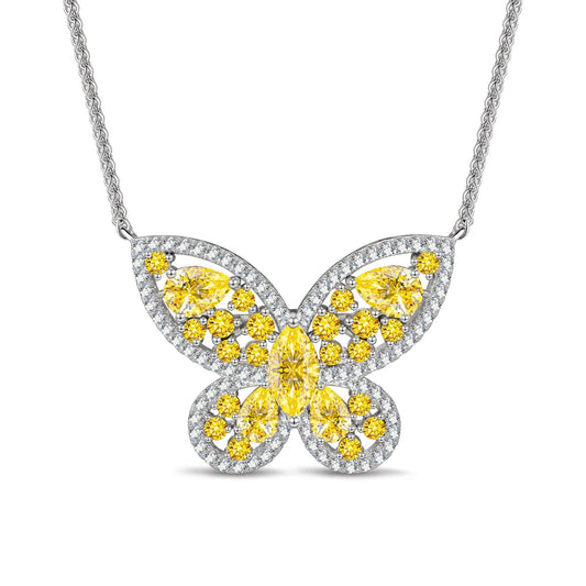gona- Sterling Silver Brilliant Butterfly Pendant Necklace In White Gold Plated