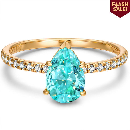gona- Pear Brilliant Cut Electric Lagoon Hue Lab-Certified Paraiba Tourmaline - Pave Classic Engagement Ring 14K Yellow Gold Plated (Includes GRC Certification from Gemstone Research Center)