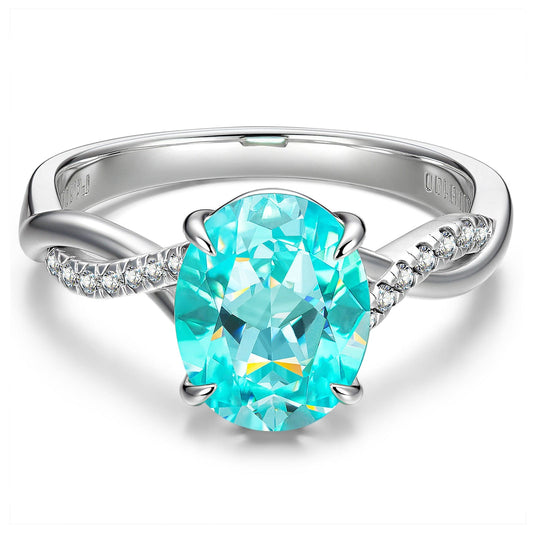 gona- Oval Brilliant Cut Electric Lagoon Hue Lab-Certified Paraiba Tourmaline - Pave Classic Engagement Ring White Gold Plated (Includes GRC Certification from Gemstone Research Center)
