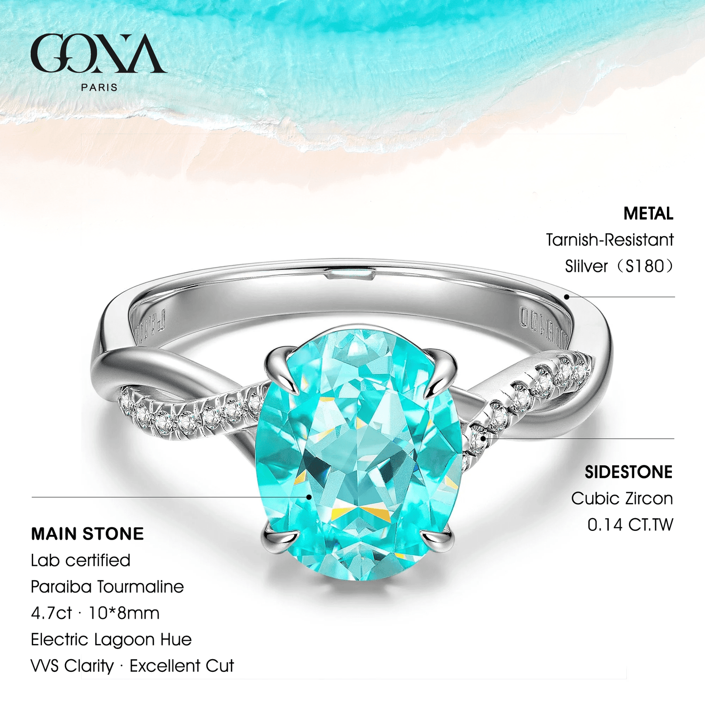 Oval Brilliant Cut Electric Lagoon Hue Lab-Certified Paraiba Tourmaline - Pave Classic Engagement Ring White Gold Plated (Includes GRC Certification from Gemstone Research Center)