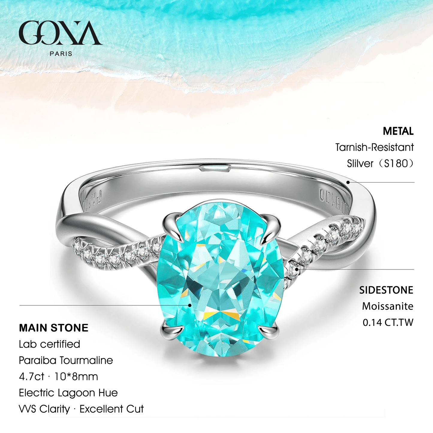 Oval Brilliant Cut Electric Lagoon Hue Lab-Certified Paraiba Tourmaline - Pave Classic Engagement Ring White Gold Plated (Includes GRC Certification from Gemstone Research Center)