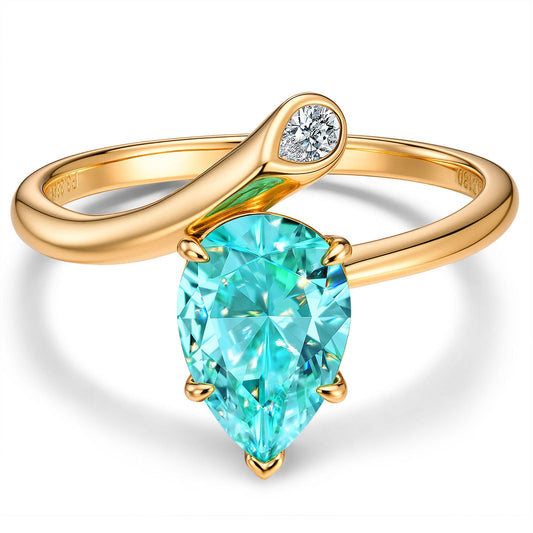 gona- Pear Brilliant Cut Electric Lagoon Hue Lab-Certified Paraiba Tourmaline - Classic Engagement Ring 14K Yellow Gold Plated (Includes GRC Certification from Gemstone Research Center)