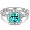 Cushion Cut Electric Lagoon Hue Lab-Certified Paraiba Tourmaline - Halo Classic Engagement Ring White Gold Plated (Includes GRC Certification from Gemstone Research Center)