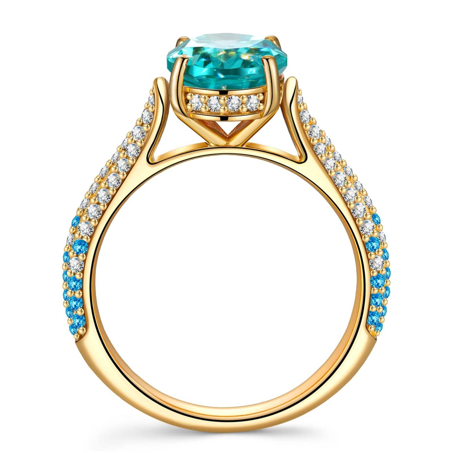 Oval Brilliant Cut Electric Lagoon Hue Lab-Certified Paraiba Tourmaline - Halo Classic Engagement Ring 14K Yellow Gold Plated (Includes GRC Certification from Gemstone Research Center)