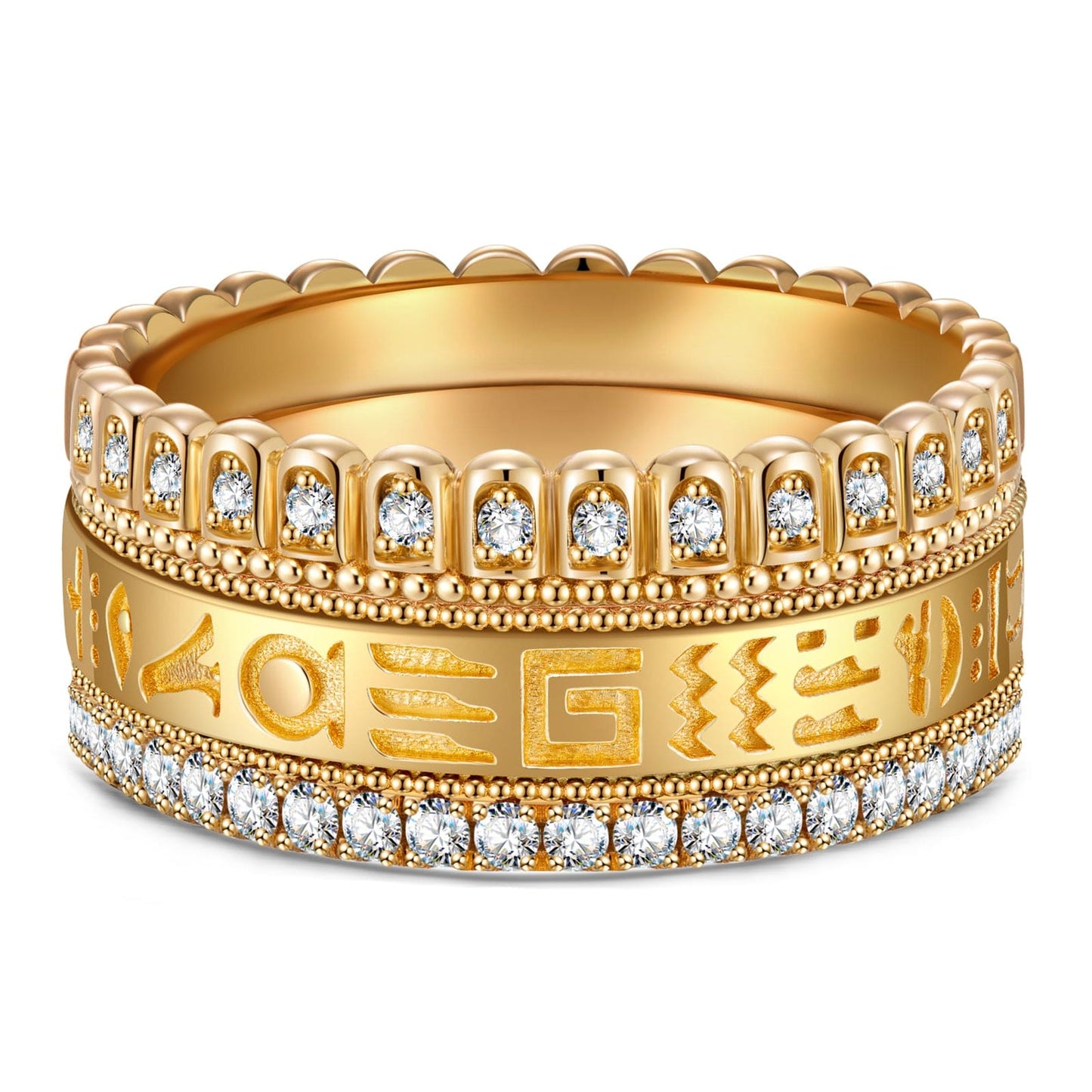 The Destiny Band Ring Round Brilliant Cut Diamond White Lab Zircon Stackable Rings Set Wedding Rings - Forever Wedding Bands 14K Yellow Gold Plated