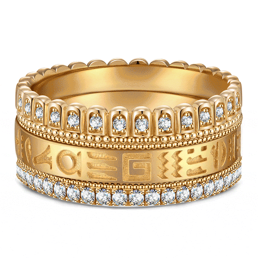 gona- The Destiny Band Ring Round Brilliant Cut Diamond White Lab Zircon Stackable Rings Set Wedding Rings - Forever Wedding Bands 14K Yellow Gold Plated