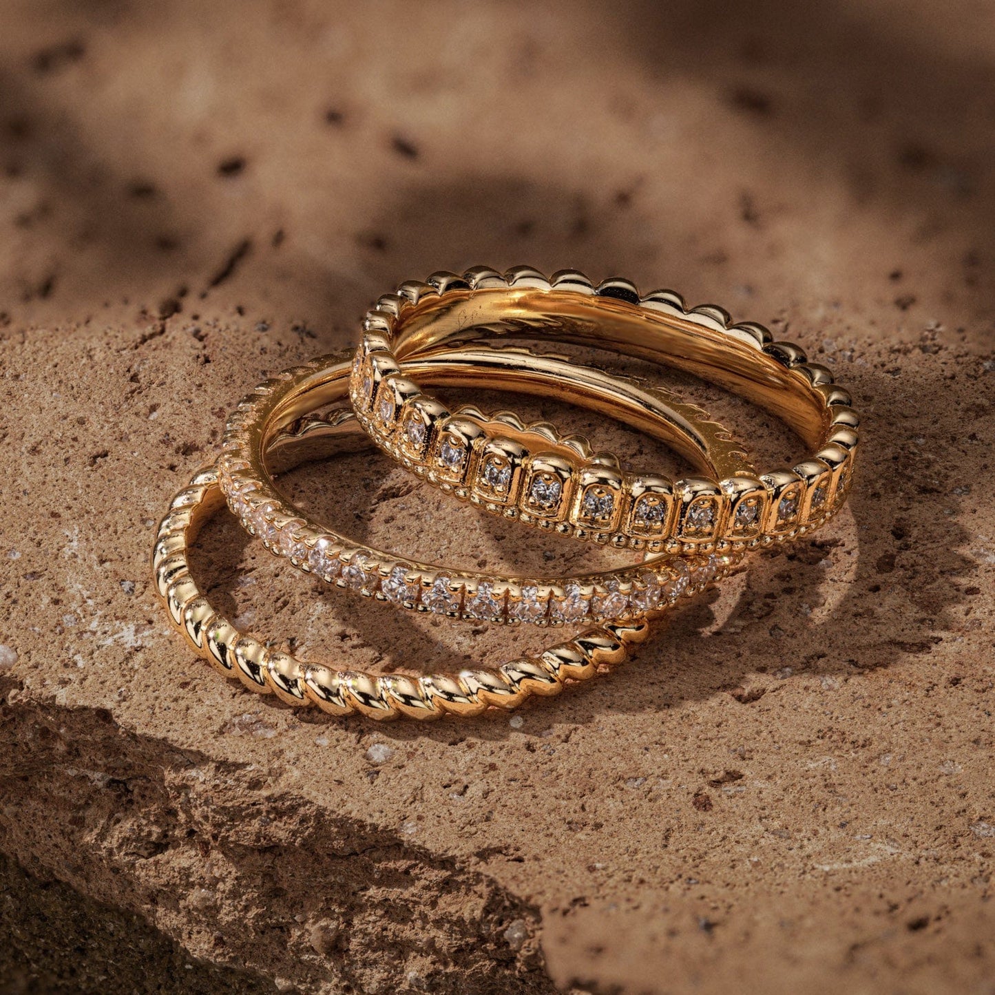 The Destiny Band Ring Round Brilliant Cut Diamond White Lab Zircon Stackable Rings Set Wedding Rings - Forever Wedding Bands 14K Yellow Gold Plated