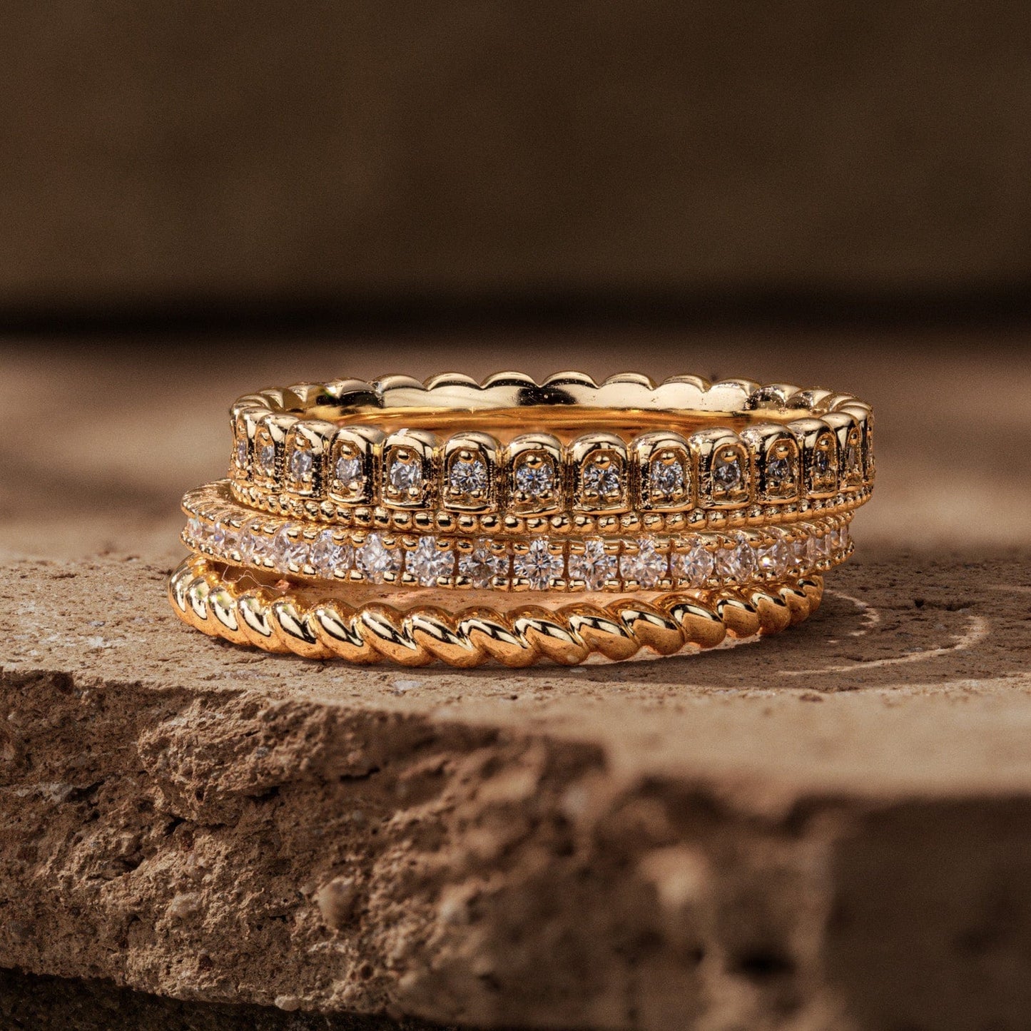 The Destiny Band Ring Round Brilliant Cut Diamond White Lab Zircon Stackable Rings Set Wedding Rings - Forever Wedding Bands 14K Yellow Gold Plated