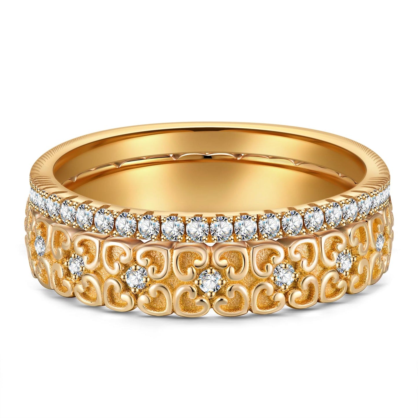The Destiny Band Ring Round Brilliant Cut Diamond White Lab Zircon Stackable Rings Set Wedding Rings - Forever Wedding Bands 14K Yellow Gold Plated