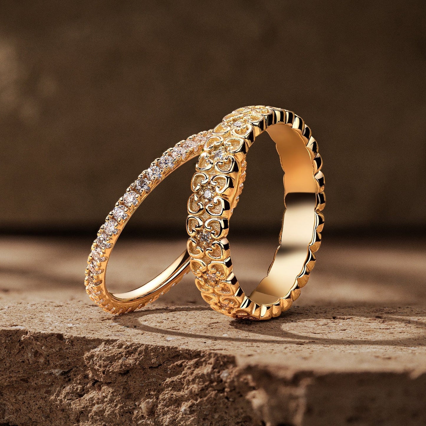 The Destiny Band Ring Round Brilliant Cut Diamond White Lab Zircon Stackable Rings Set Wedding Rings - Forever Wedding Bands 14K Yellow Gold Plated
