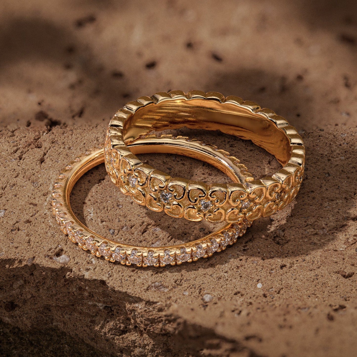 The Destiny Band Ring Round Brilliant Cut Diamond White Lab Zircon Stackable Rings Set Wedding Rings - Forever Wedding Bands 14K Yellow Gold Plated
