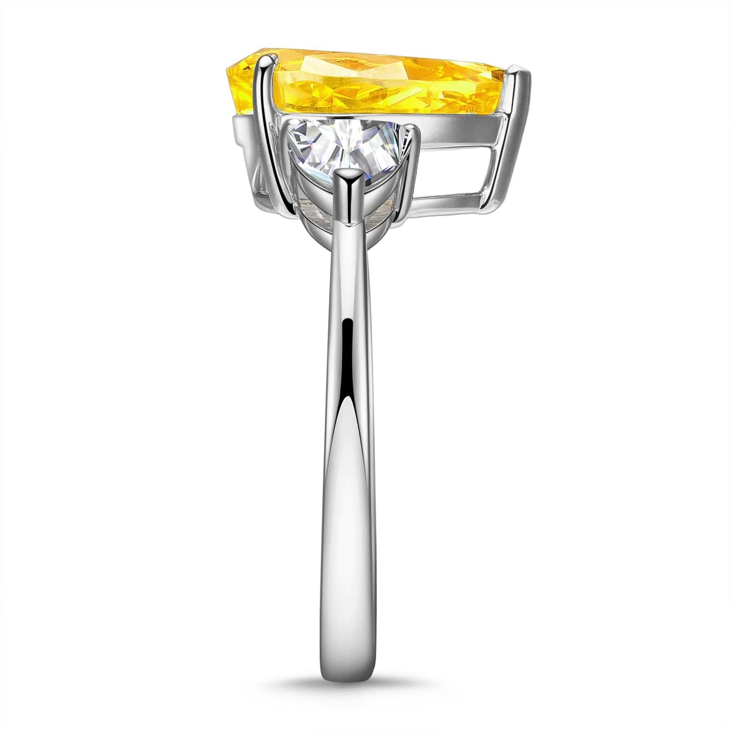 Pear IceScape Crystal Cut Fancy Vivid Yellow Frostfire Zirconia - Three Stone Classic Engagement Ring White Gold Plated