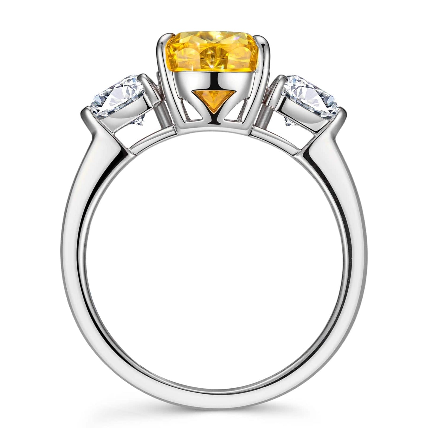 Pear IceScape Crystal Cut Fancy Vivid Yellow Frostfire Zirconia - Three Stone Classic Engagement Ring White Gold Plated