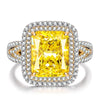 Radiant Modified Brilliant Cut Fancy Vivid Yellow Ice-Frosted Sparkle Lab Zircon - Halo Classic Engagement Ring White Gold Plated