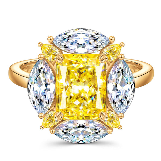 gon- Cushion Modified Brilliant Cut Fancy Vivid Yellow Ice-Frosted Sparkle Lab Zircon - Halo Classic Engagement Ring 14K Yellow Gold Plated