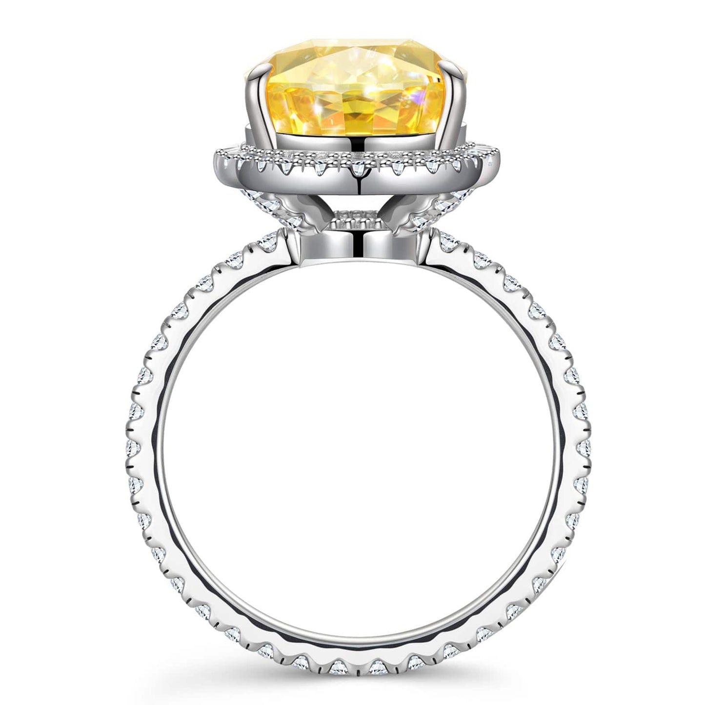 10*10mm Cushion Modified Brilliant Cut Fancy Vivid Yellow Ice-Frosted Sparkle Lab Zircon - Halo Classic Engagement Ring White Gold Plated