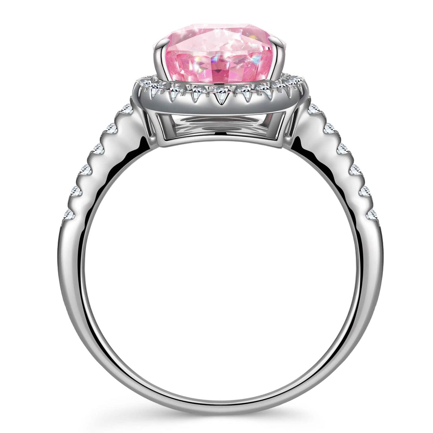 8*12mm Pear Modified Brilliant Cut Fancy Vivid Pink Ice-Frosted Sparkle Lab Zircon - Halo Classic Engagement Ring White Gold Plated