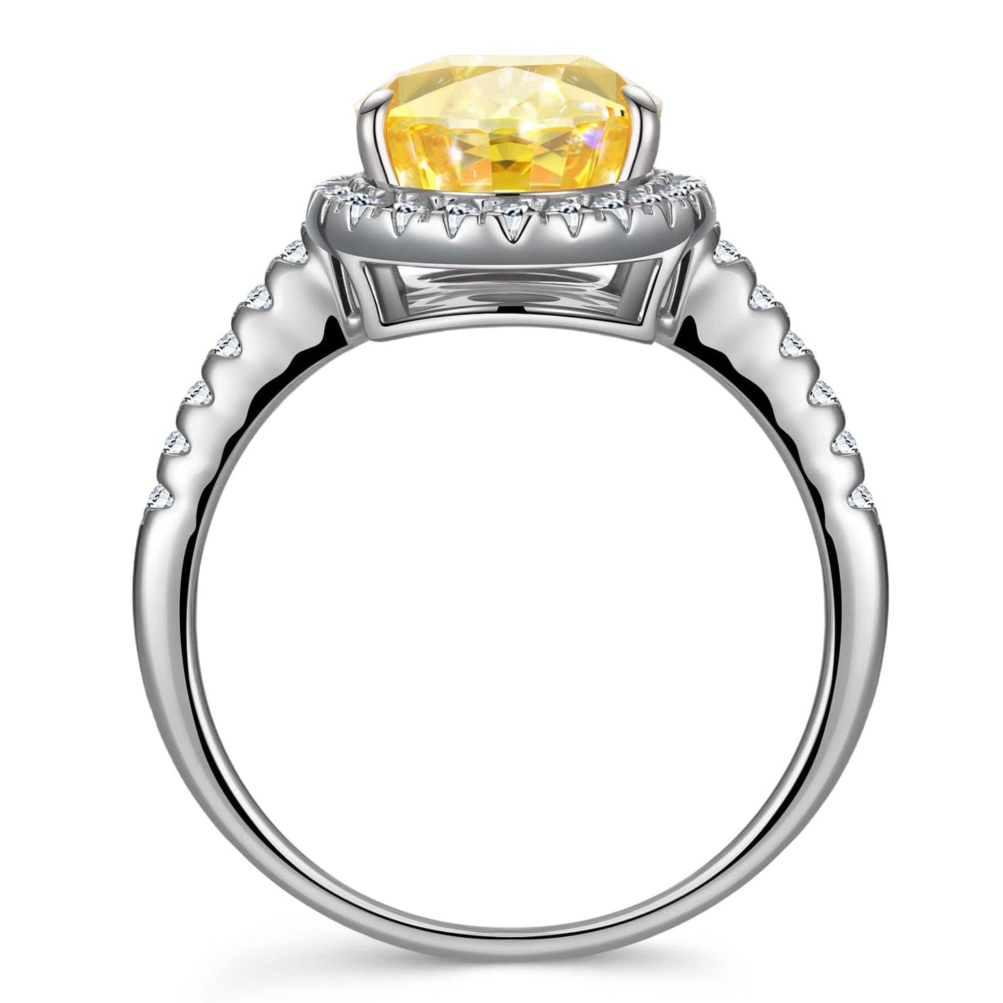 8*12mm Pear Modified Brilliant Cut Fancy Vivid Yellow Ice-Frosted Sparkle Lab Zircon - Halo Classic Engagement Ring White Gold Plated