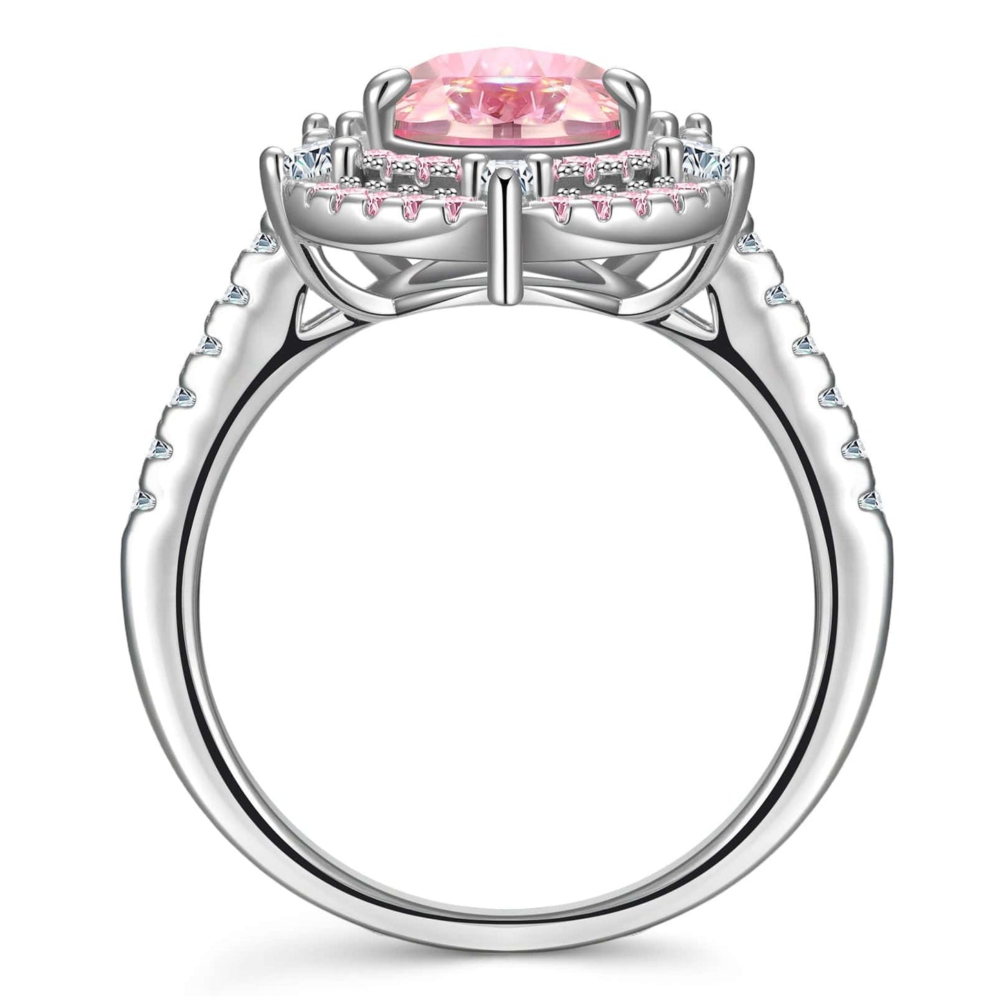 7*10mm Pear Modified Brilliant Cut Fancy Vivid Pink Ice-Frosted Sparkle Lab Zircon - Halo Classic Engagement Ring White Gold Plated