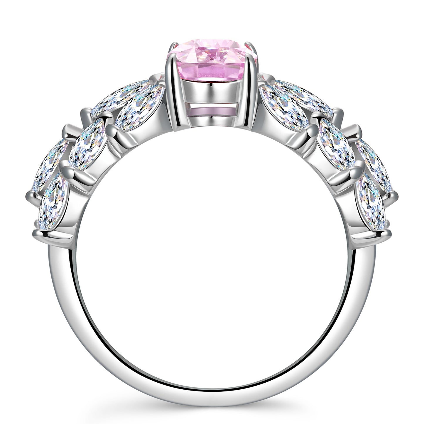6*8mm Cushion Modified Brilliant Cut Fancy Vivid Pink Ice-Frosted Sparkle Lab Zircon - Pave Classic Engagement Ring White Gold Plated