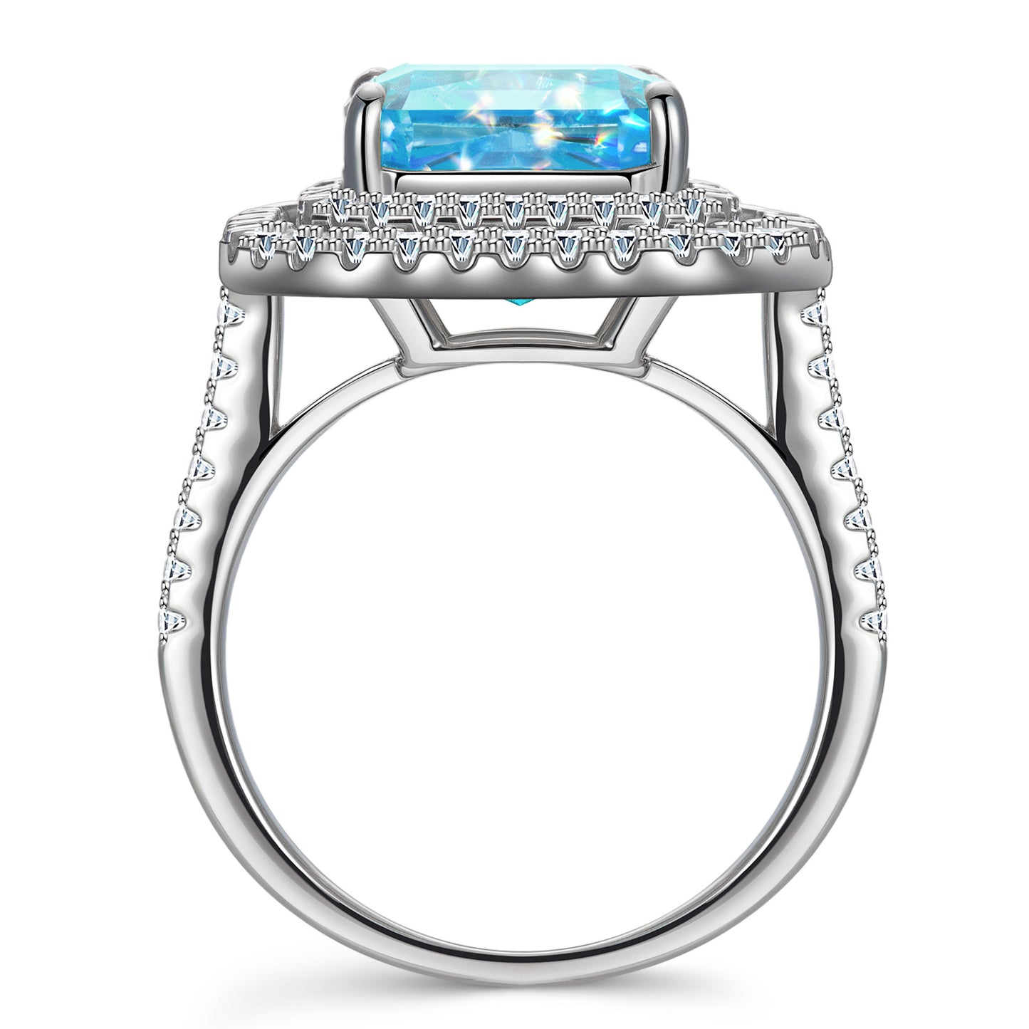 10*10mm Radiant Modified Brilliant Cut Fancy Vivid Blue Ice-Frosted Sparkle Lab Zircon - Halo Classic Engagement Ring White Gold Plated