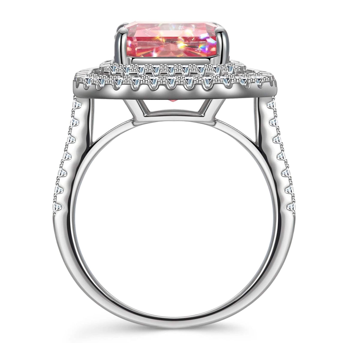 10*10mm Radiant Modified Brilliant Cut Fancy Vivid Pink Ice-Frosted Sparkle Lab Zircon - Halo Classic Engagement Ring White Gold Plated