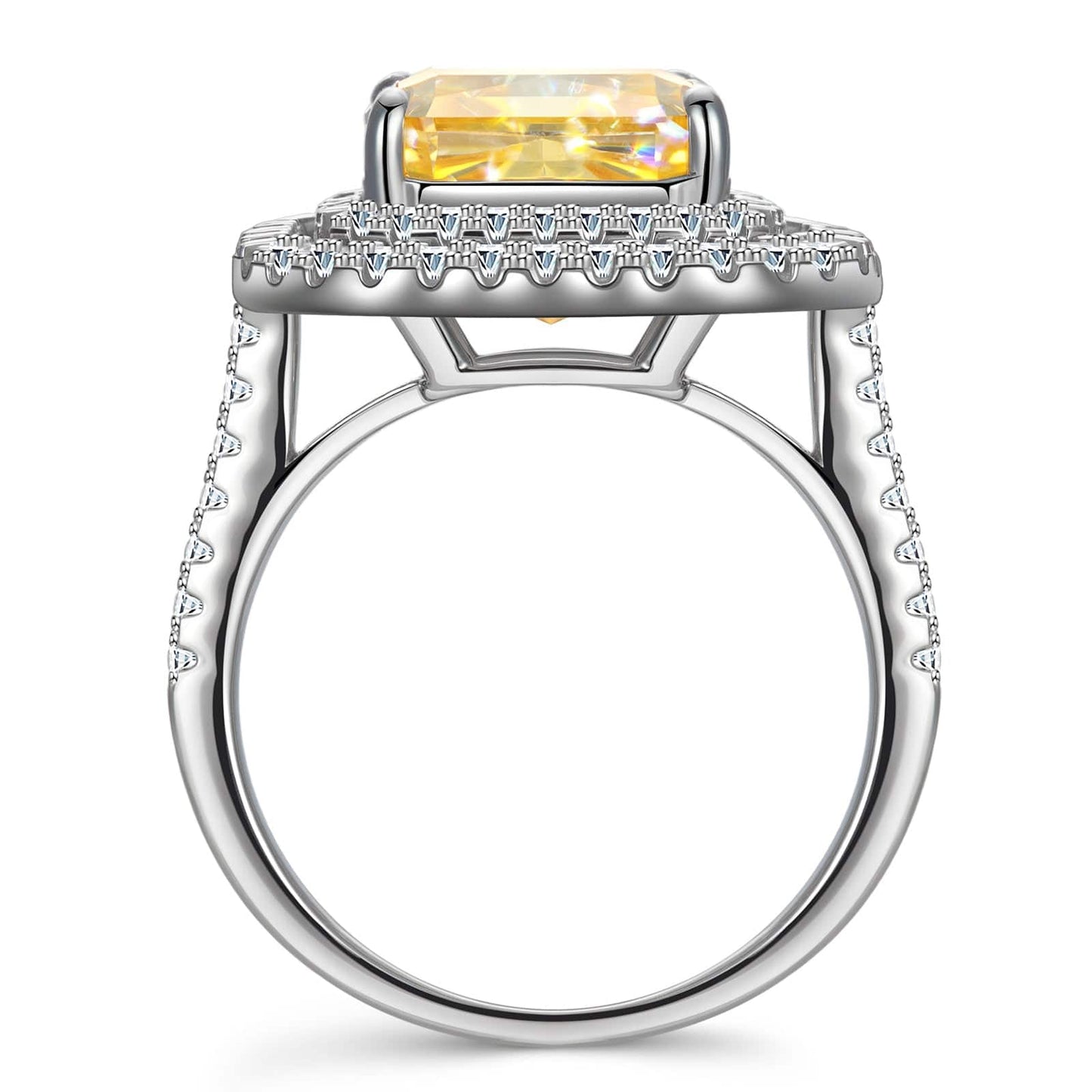 10*10mm Radiant Modified Brilliant Cut Fancy Vivid Yellow Ice-Frosted Sparkle Lab Zircon - Halo Classic Engagement Ring White Gold Plated