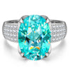 14*10mm Oval Modified Brilliant Cut Fancy Vivid Blue Ice-Frosted Sparkle Lab Zircon - Pave Classic Engagement Ring White Gold Plated