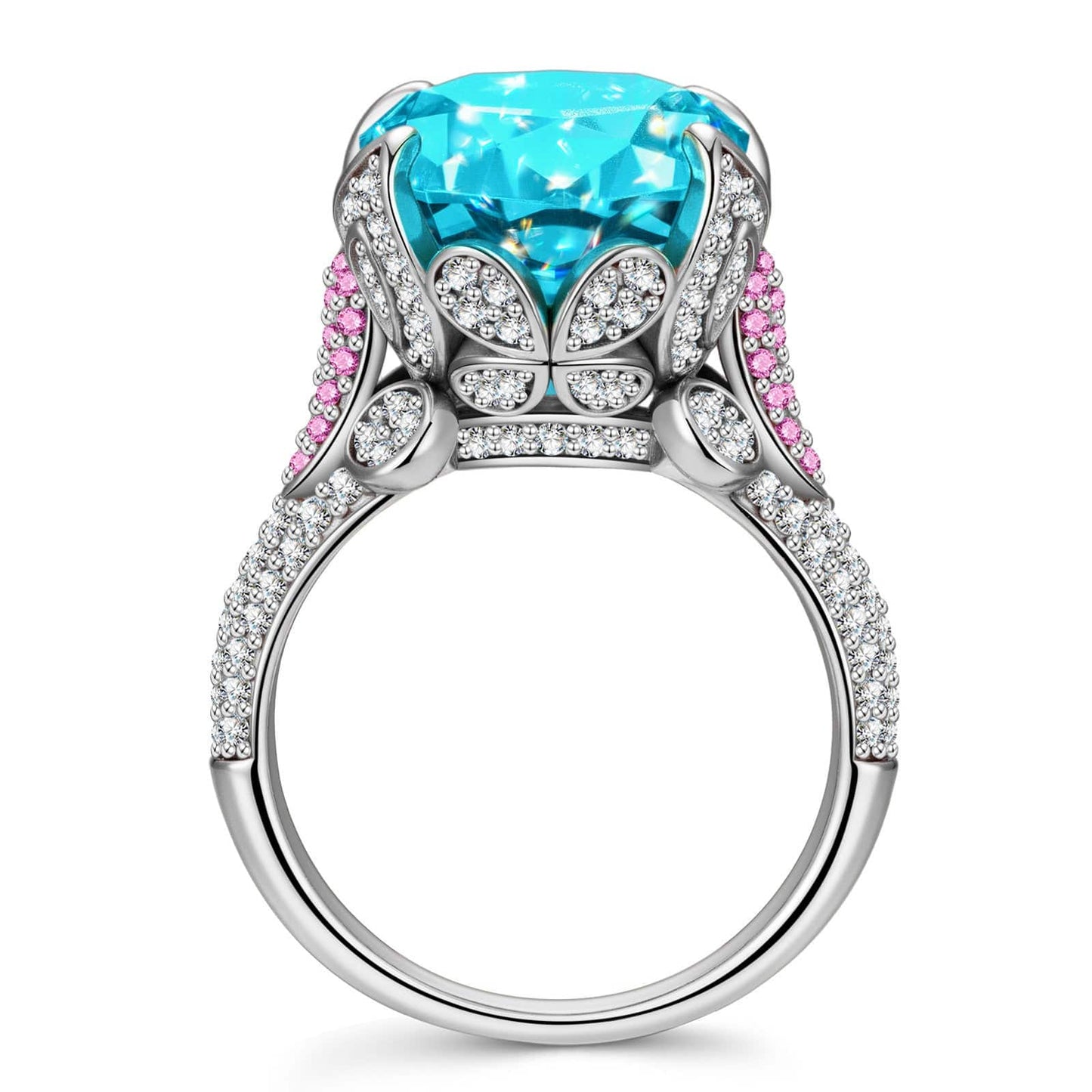 14*10mm Oval Modified Brilliant Cut Fancy Vivid Blue Ice-Frosted Sparkle Lab Zircon - Pave Classic Engagement Ring White Gold Plated