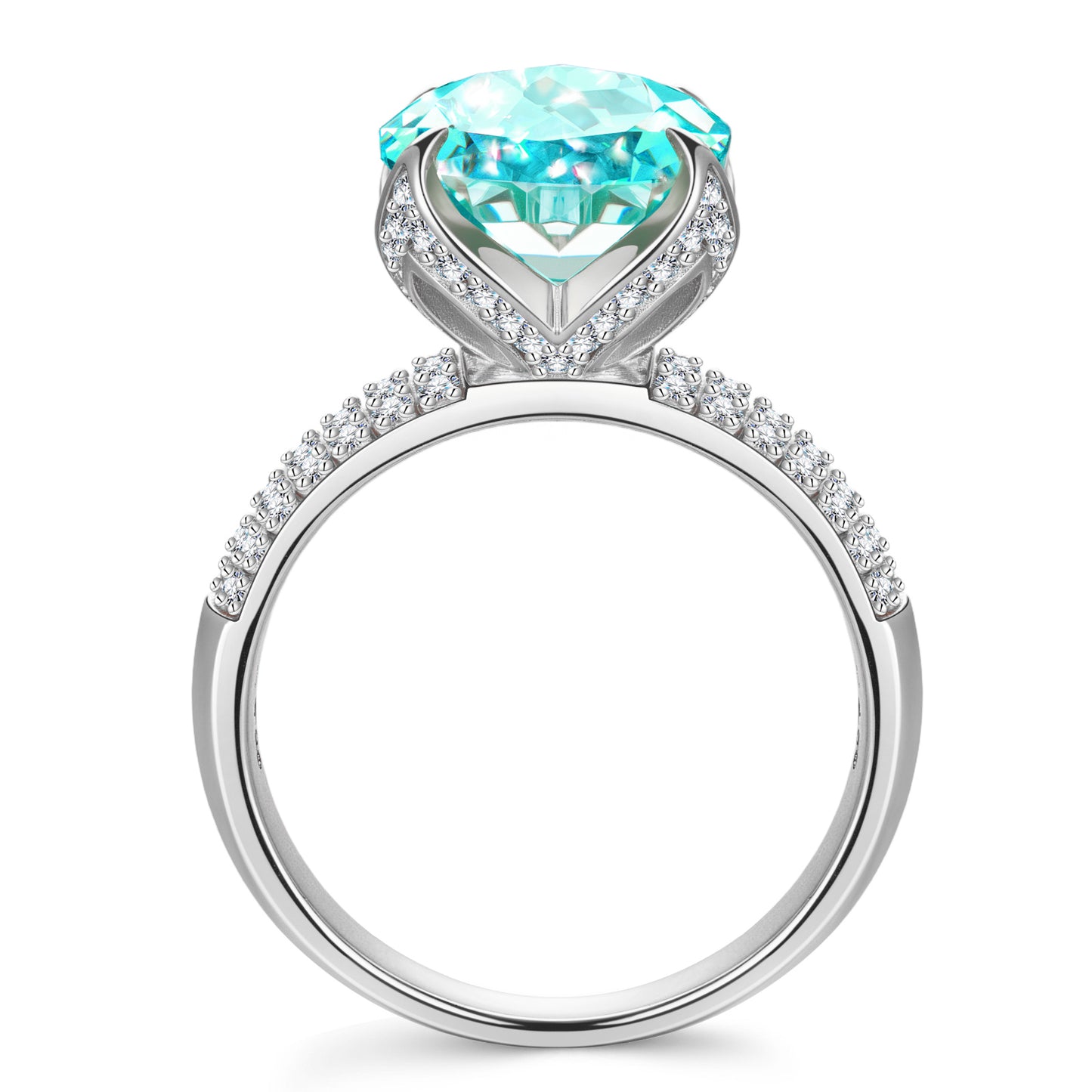 14*10mm Oval Modified Brilliant Cut Fancy Vivid Blue Ice-Frosted Sparkle Lab Zircon - Pave Classic Engagement Ring White Gold Plated