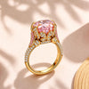 16*12mm Oval Modified Brilliant Cut Fancy Vivid Pink Ice-Frosted Sparkle Lab Zircon - Pave Classic Engagement Ring 14K Yellow Gold Plated