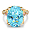16*12mm Oval Modified Brilliant Cut Fancy Vivid Blue Ice-Frosted Sparkle Lab Zircon - Pave Classic Engagement Ring 14K Yellow Gold Plated