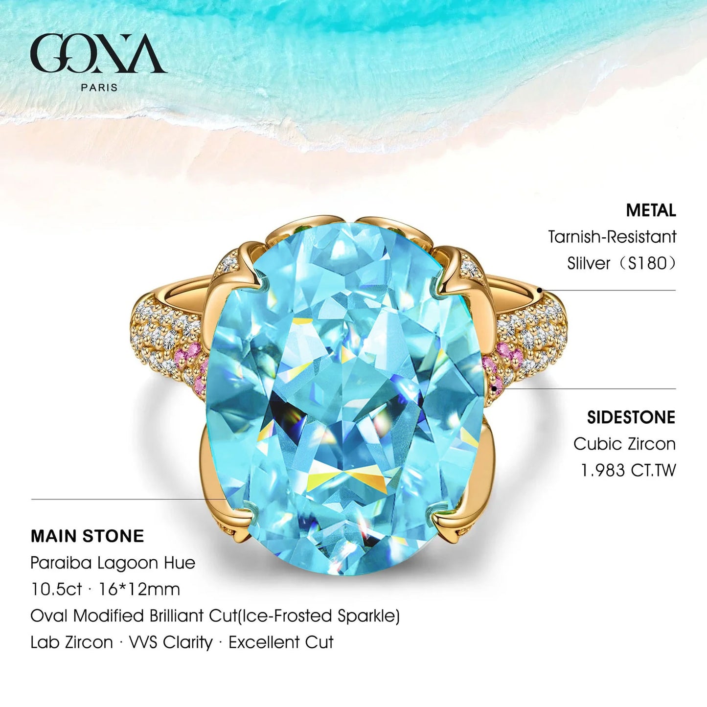 16*12mm Oval Modified Brilliant Cut Fancy Vivid Blue Ice-Frosted Sparkle Lab Zircon - Pave Classic Engagement Ring 14K Yellow Gold Plated
