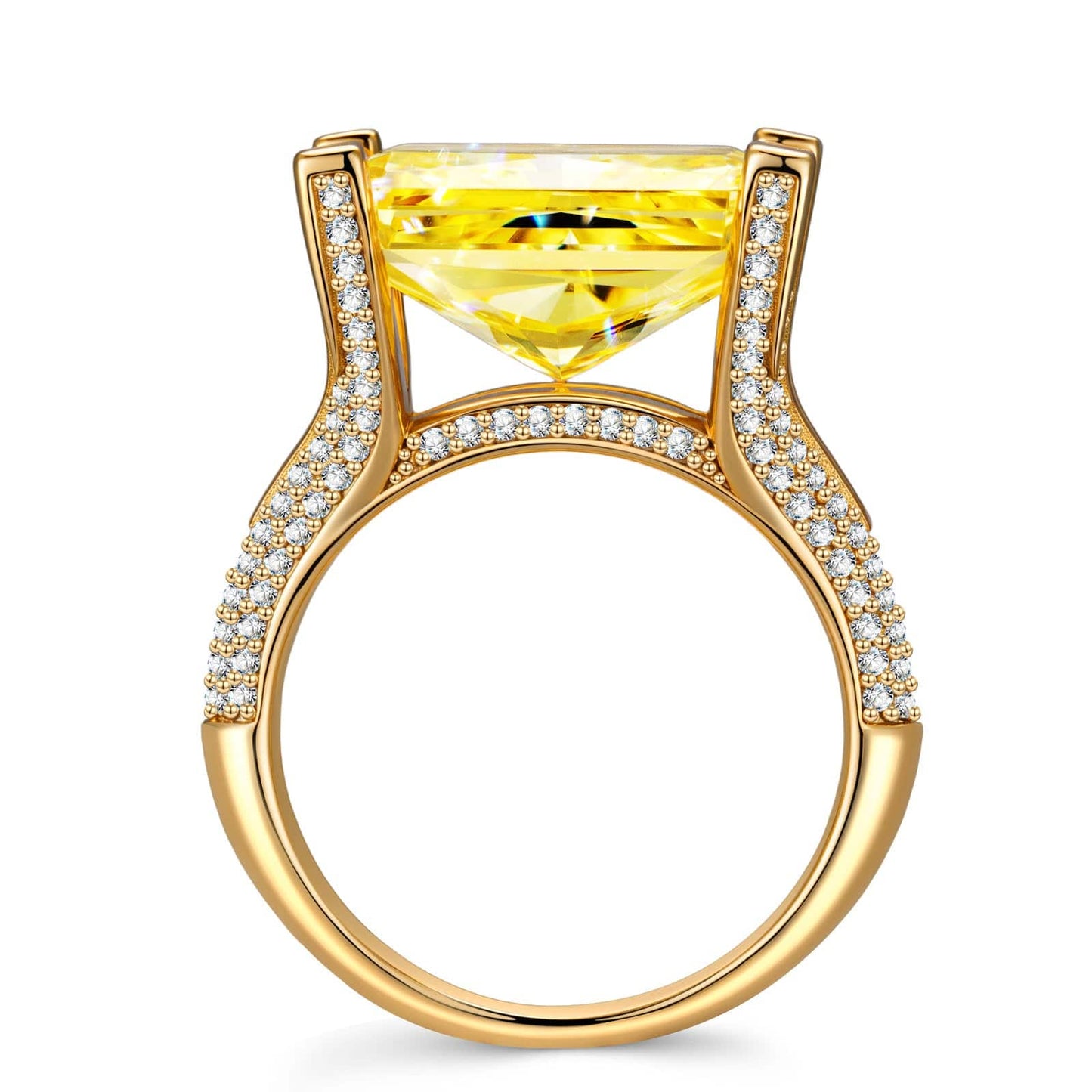 14*10mm Radiant Modified Brilliant Cut Fancy Vivid Yellow Ice-Frosted Sparkle Lab Zircon - Pave Classic Engagement Ring 14K Yellow Gold Plated
