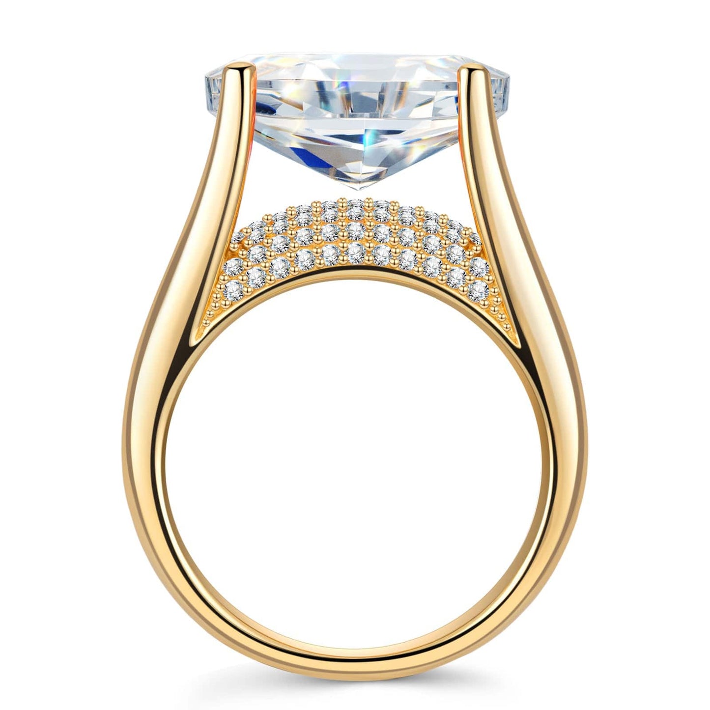 14*10mm Oval Modified Brilliant Cut Ice-Frosted Sparkle Lab Zircon - Pave Classic Engagement Ring 14K Yellow Gold Plated