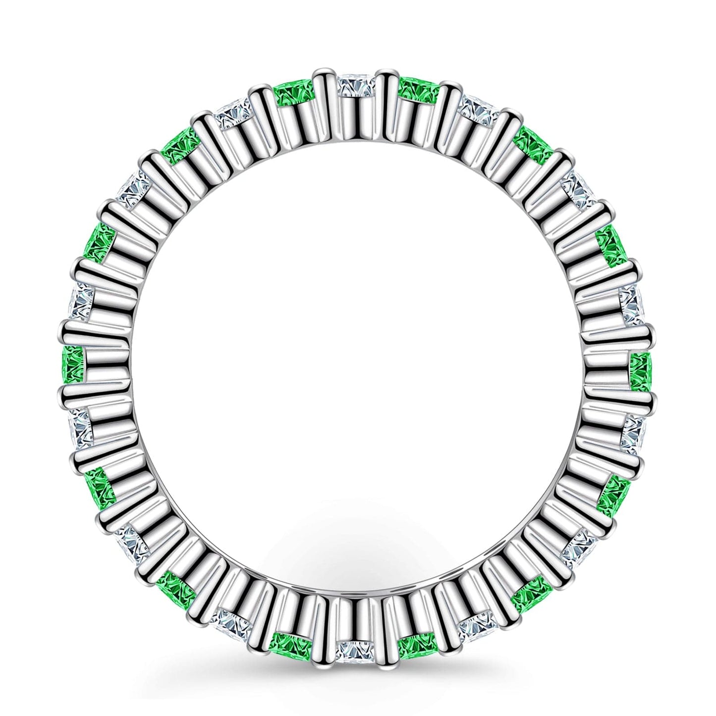 2*2mm Round Brilliant Cut Fancy Vivid Blue Lab Zircon and Mint Green Lab Zircon Stackable Rings Set - Eternity Rings Classic Wedding Bands White Gold Plated