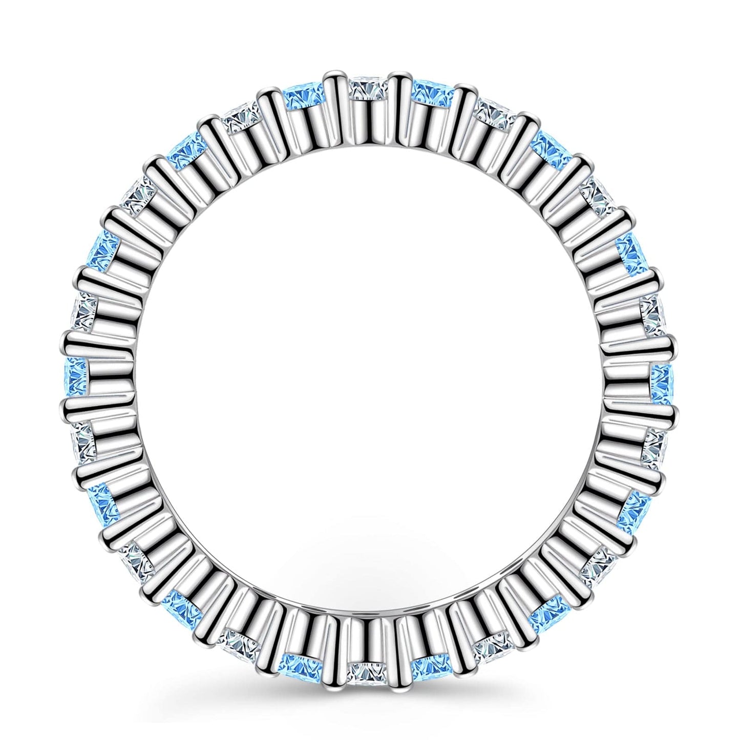 2*2mm Round Brilliant Cut Fancy Vivid Blue Lab Zircon and Mint Green Lab Zircon Stackable Rings Set - Eternity Rings Classic Wedding Bands White Gold Plated