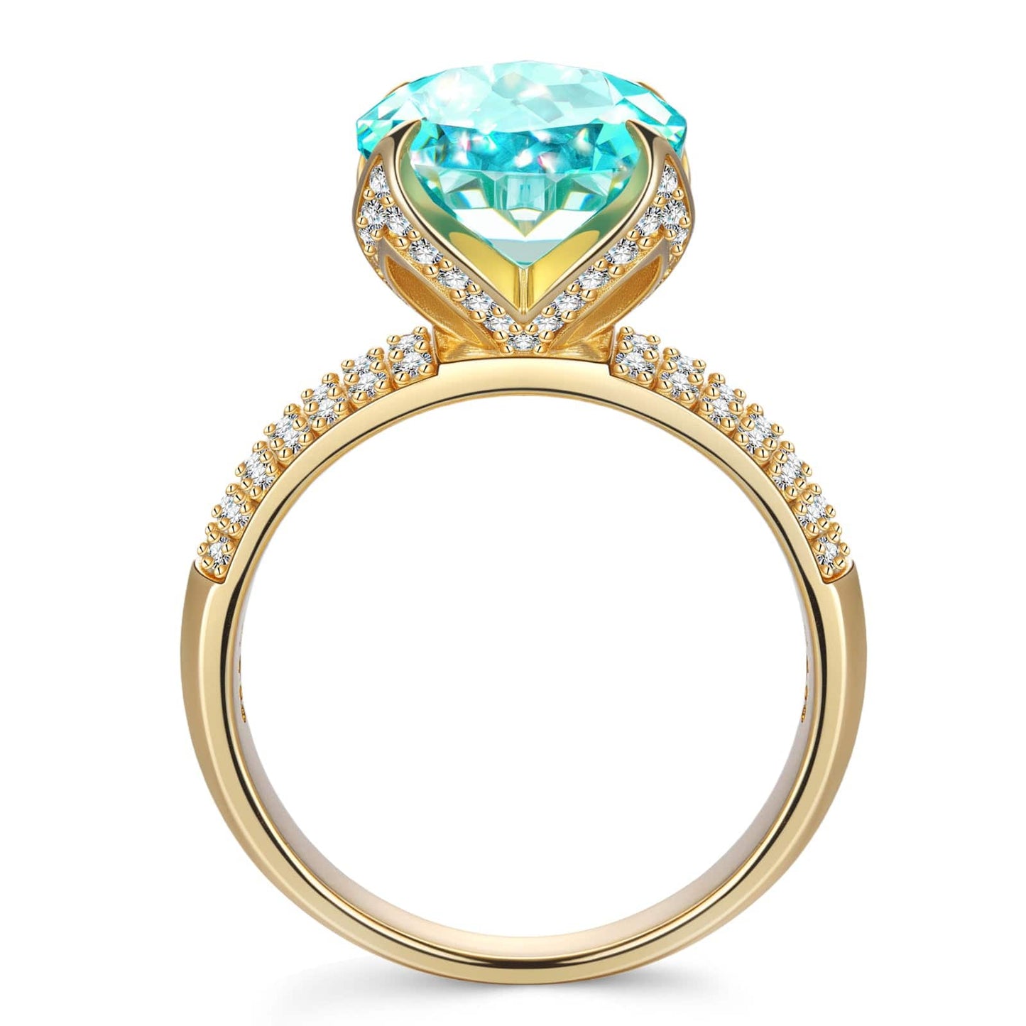 14*10mm Oval Modified Brilliant Cut Fancy Vivid Blue Ice-Frosted Sparkle Lab Zircon - Pave Classic Engagement Ring 14K Yellow Gold Plated